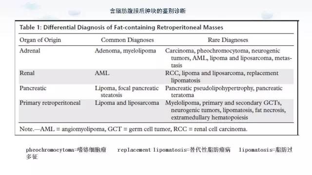 【PPT】含脂肪的腹膜后病变：影像学特点、定位及鉴别诊断