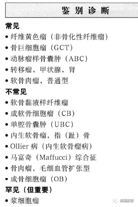 “长骨干骺端病变（皂泡样）”鉴别诊断