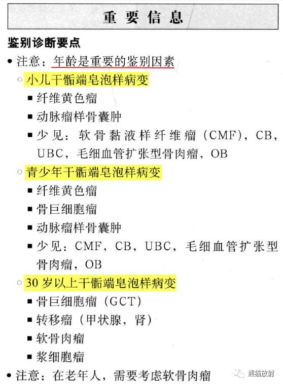 “长骨干骺端病变（皂泡样）”鉴别诊断