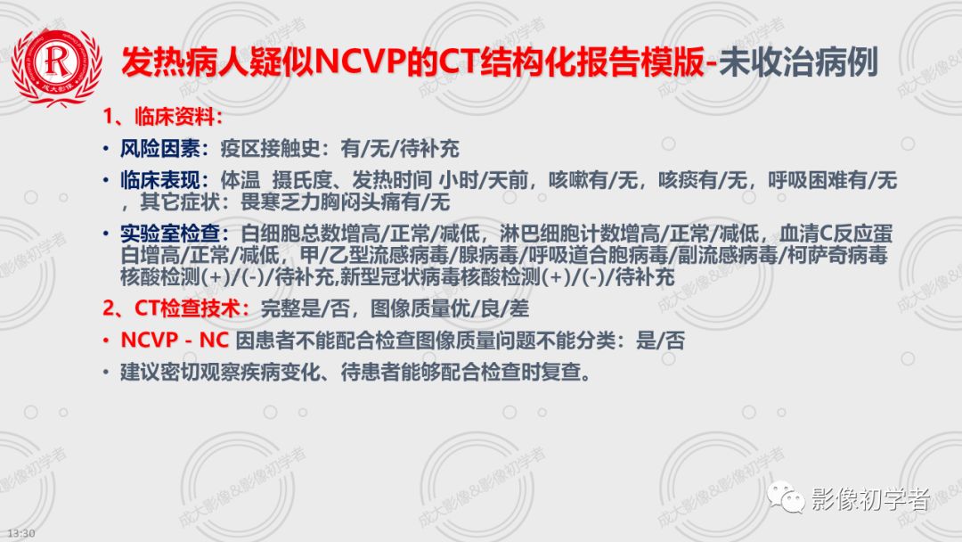 【PPT】新型冠状病毒性肺炎CT结构化报告模板